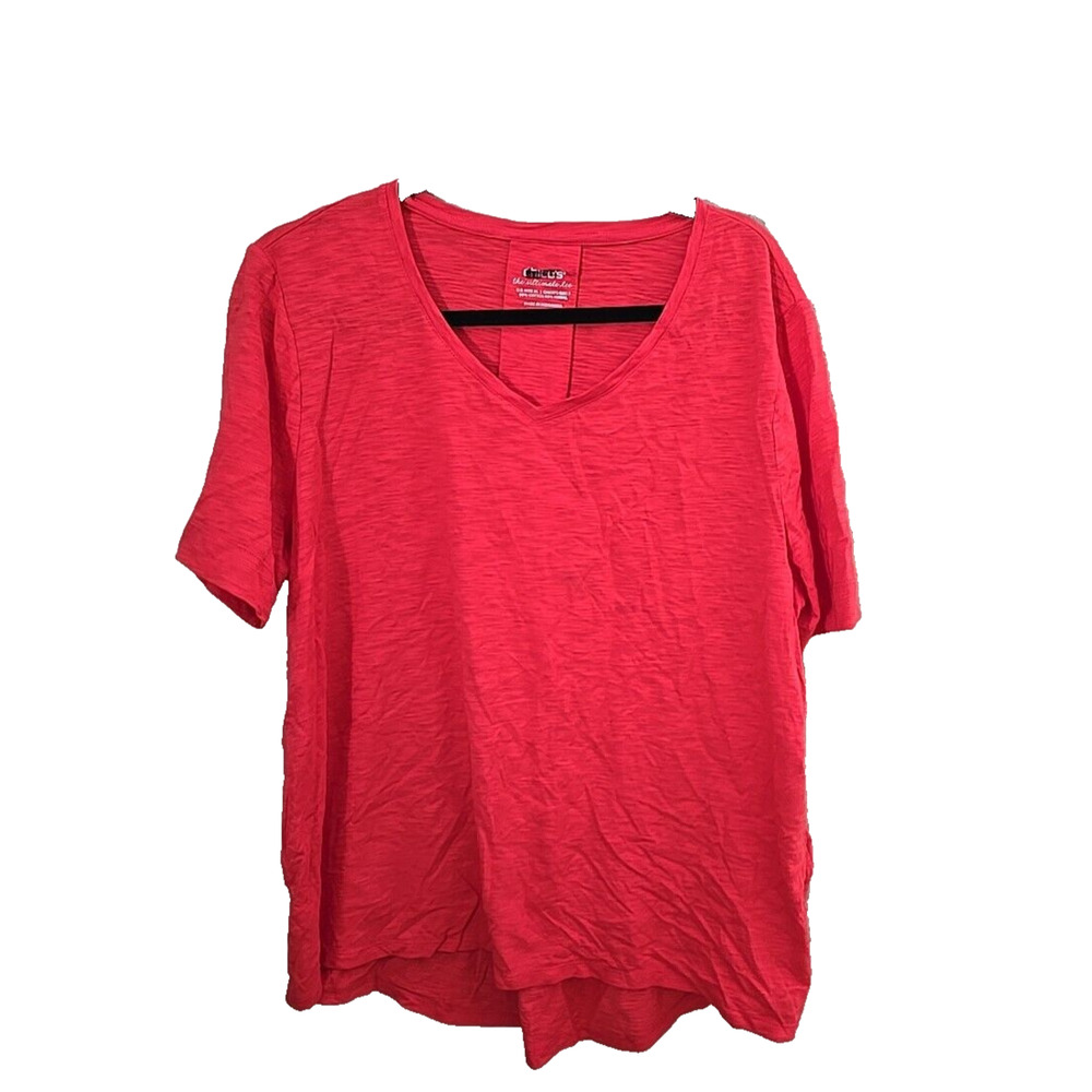 Chico's The Ultimate Tee Coral Burnout Casual Top Womans Size XL VNeck